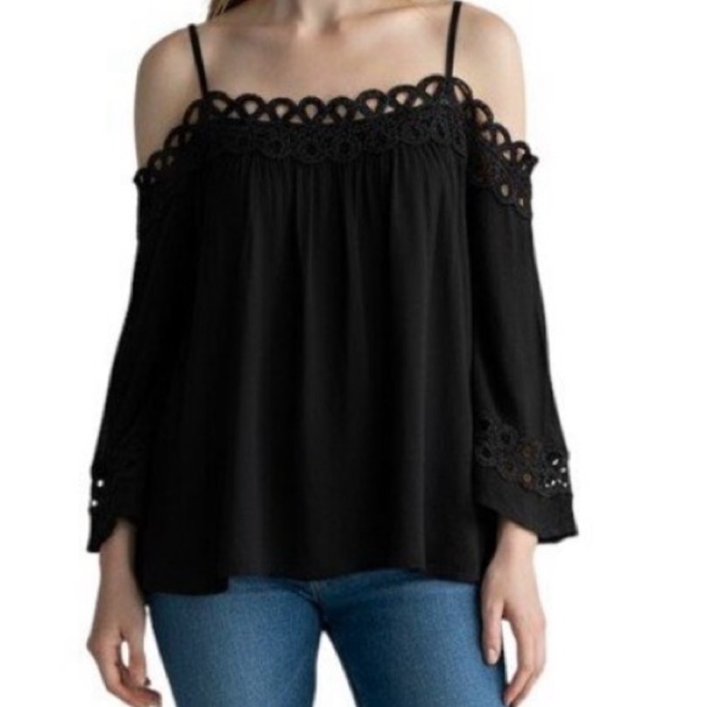 Boho Cold Shoulder Top With Lattice Trim